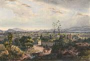 unknow artist Mexico, visto desde el Arsobisbado de Tacubaya. Mexico City seen from Tacubaya. Hand-colored lithograph highlighted with gum arabic oil painting reproduction